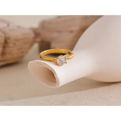 AAA Cubic Zirconia Classic Ring High Quality 18k Gold Color Stainless Steel Fashion Charm Jewelry