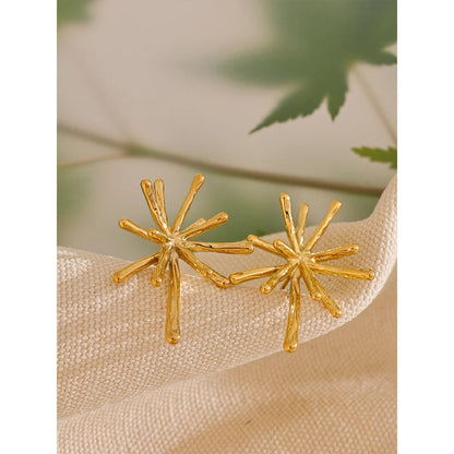 316L Stainless Steel Cast Textured Firework Stud Earrings Waterproof 18K PVD Plated Charm Chic Jewelry Women Jewelry