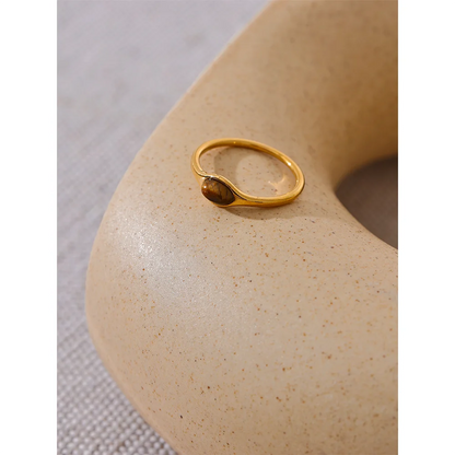 Chic Natural Stone Stainless Steel Fashion Ring Minimalist Gold Color Waterproof France Jewelry Women Accessories Gift