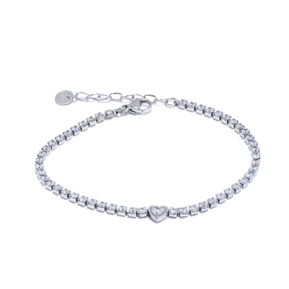 Delicate Bling Cubic Zirconia Heart Chain Bracelet Bangle Exquisite Stainless Steel Shiny Waterproof Wrist Jewelry Gift