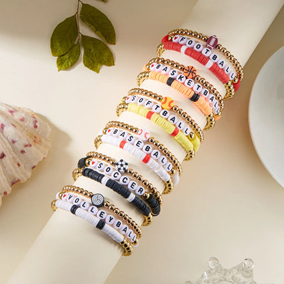 Football Basketball Baseball Volleyball Bracelet Soft Clay Pottery Gold Color Beads Bangle Unisex Student Sports Jewelry