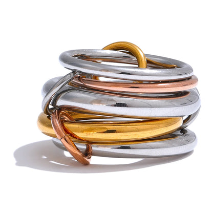 Stainless Steel 3 Colors 5 Links Stacked Rings PVD Real Gold Plated Jewelry for Women