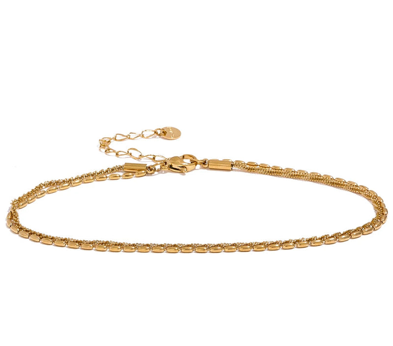 Classic Double Layer Exquisite Chain Stainless Steel Stylish Anklet Women Trendy Summer Charm Gold Silver Color Jewelry
