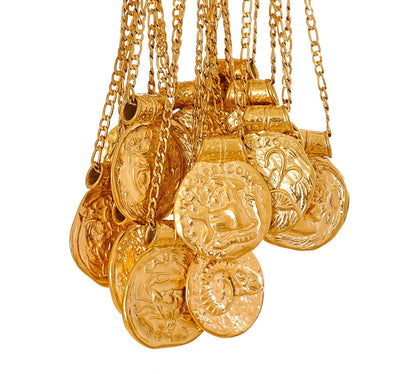 Exclusive Waterproof 12 Constellation Pendant Necklace Stainless Steel Hammered Vintage Golden 18K Plated Fashion Jewelry