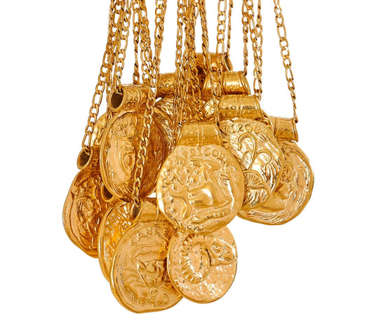 Exclusive Waterproof 12 Constellation Pendant Necklace Stainless Steel Hammered Vintage Golden 18K Plated Fashion Jewelry