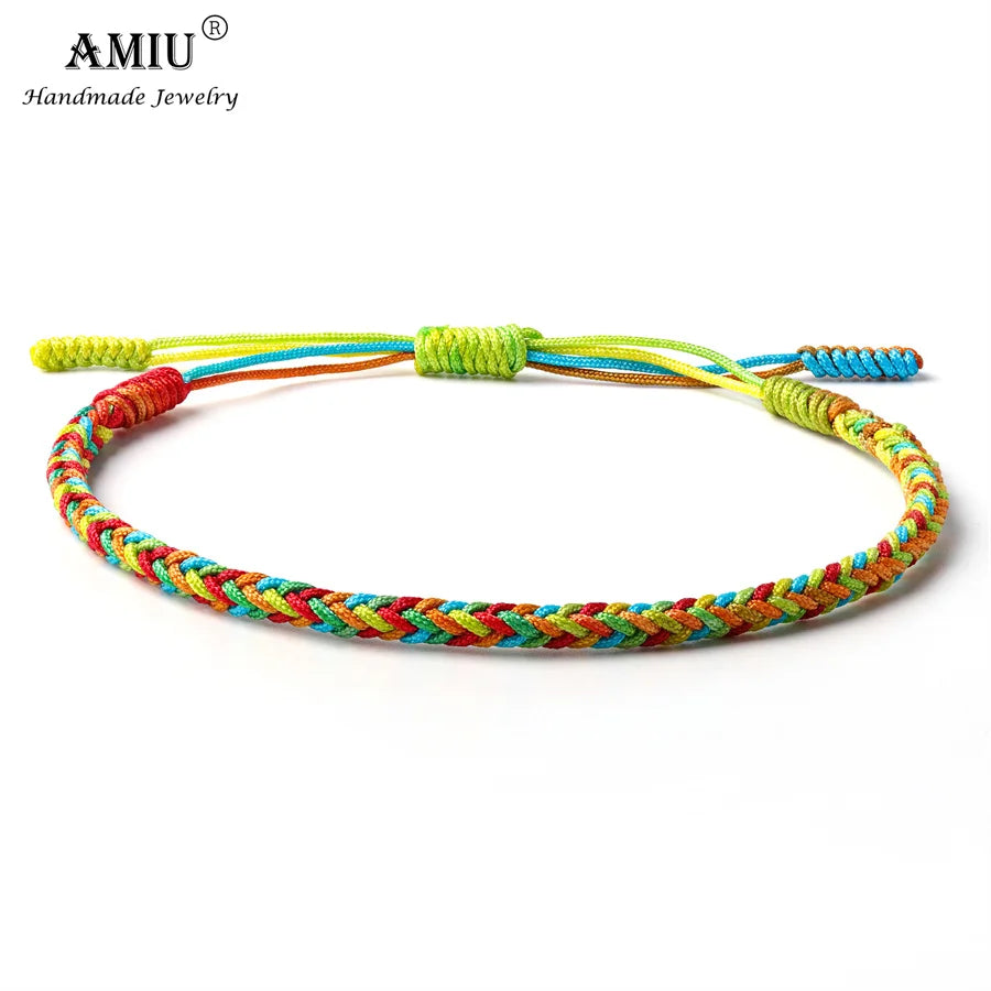 AMIU Gradient Colors Tibetan Handmade Buddhist Lucky Bracelets & Bangles As Gift Rope Knots Amulet Tibet Braided Bracelet