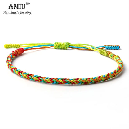 AMIU Gradient Colors Tibetan Handmade Buddhist Lucky Bracelets & Bangles As Gift Rope Knots Amulet Tibet Braided Bracelet