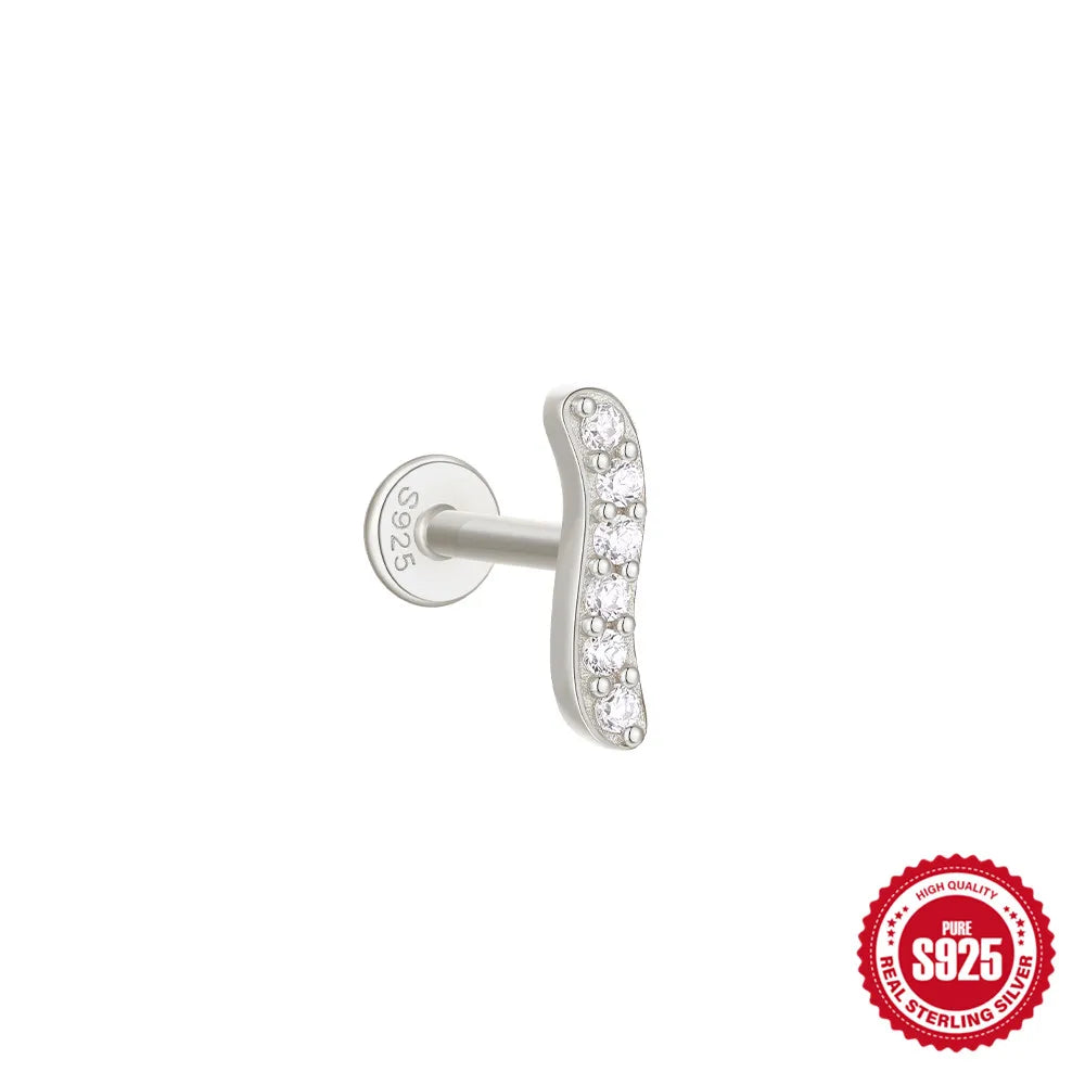 CANNER 1Pc 925 Silver Smooth Stars Moon Stud Earrings For Women 18K Gold Flat Head Threaded Puncture Ear Bone Ins Fine Jewelry