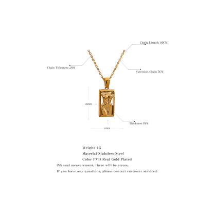 Statement Body Square Pendant Stainless Steel Statement Necklace Gold Color Texture Metal Personalized Jewelry