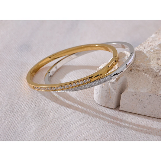 60mm Chic Shiny Cubic Zirconia Daily Bracelet Bangle 316L Stainless Steel Fashion Trendy Waterproof Jewelry Accessories