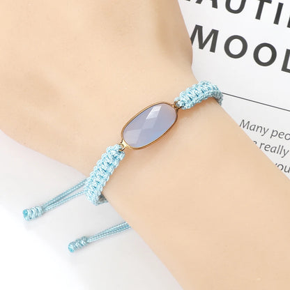 Bohemian Blue Rope String Bracelet Natural Stone Pendant Adjustable Bracelets