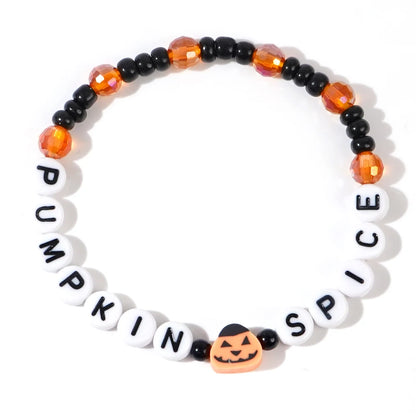 Vibrant Halloween Pumpkin Ghost Handmade Clay Bead Crystal Bracelet - Unique Party Suitable