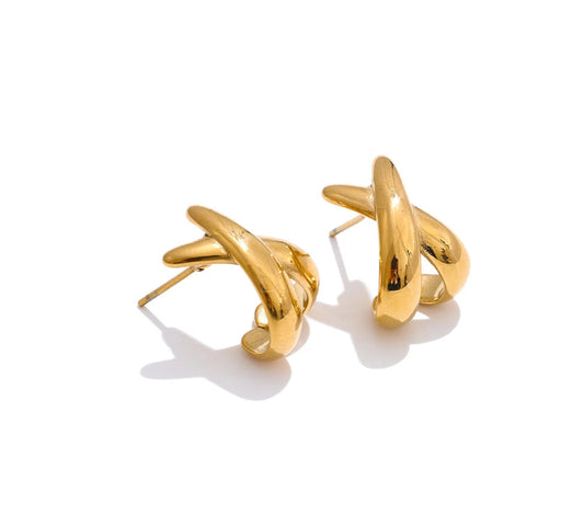 Minimalist Metal X-Shape Stud Earrings 18K PVD Plated Daily Stainless Steel Attractive Fashion Jewelry for Women