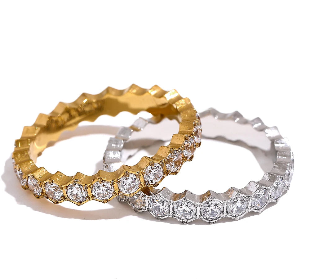 Exquisite White Cubic Zirconia Bling Stainless Steel Classic Thin Chic Ring Luxury Engagement Wedding Fashion Jewelry Gift