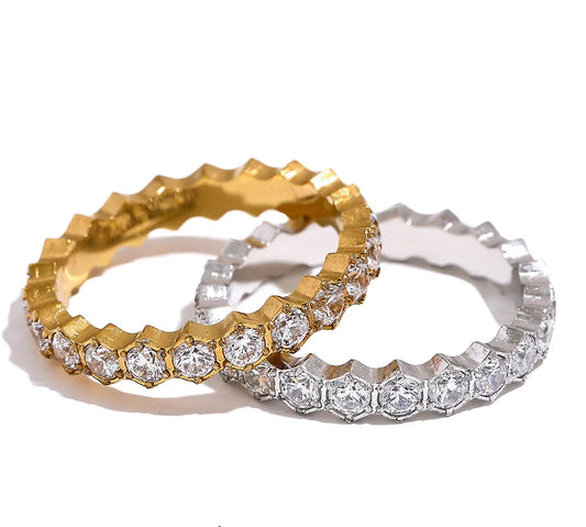 Exquisite White Cubic Zirconia Bling Stainless Steel Classic Thin Chic Ring Luxury Engagement Wedding Fashion Jewelry Gift