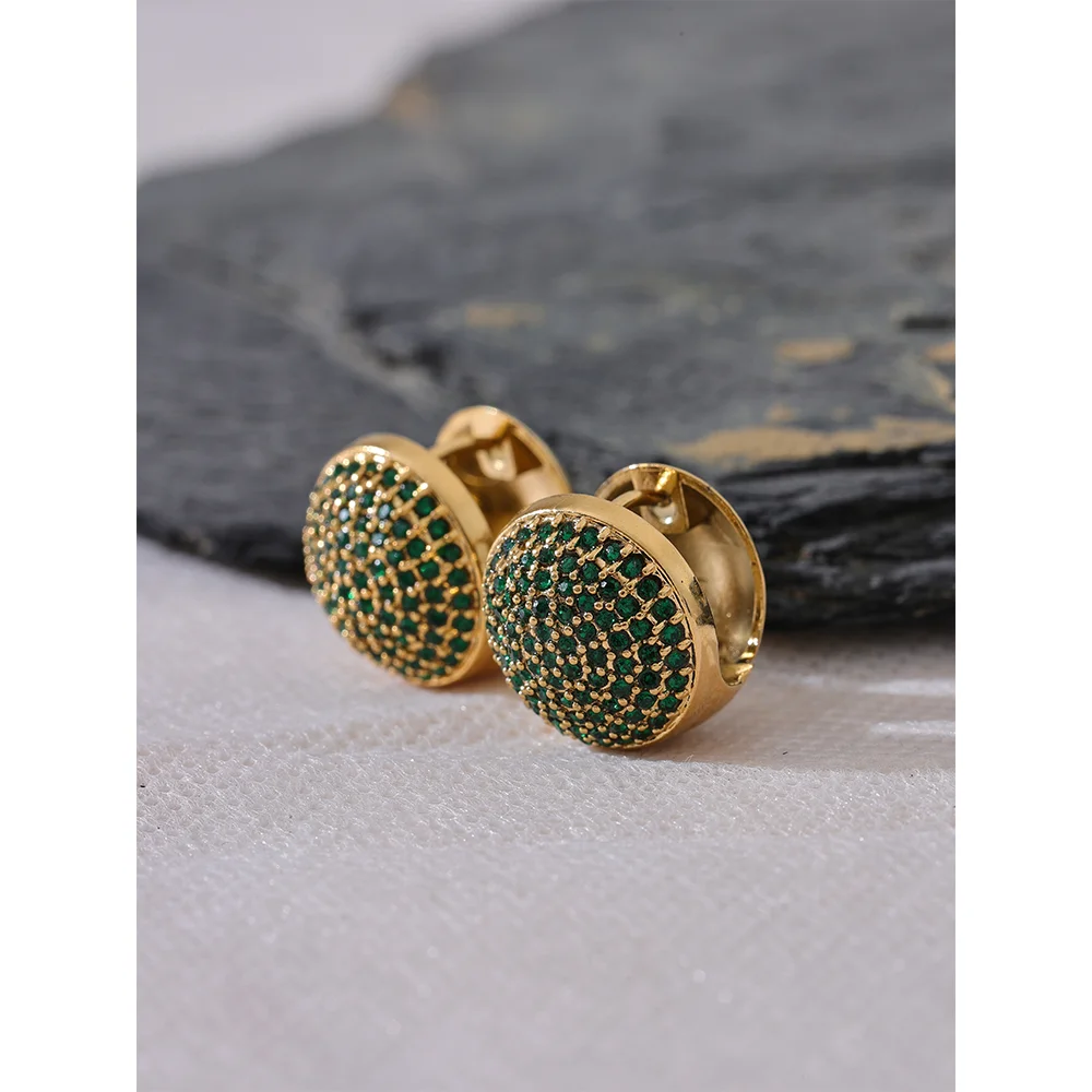 Luxury Bling Multi Color Cubic Zirconia Stainless Steel Round Hollow Hoop Earrings for Women Waterproof Fashion Jewelry