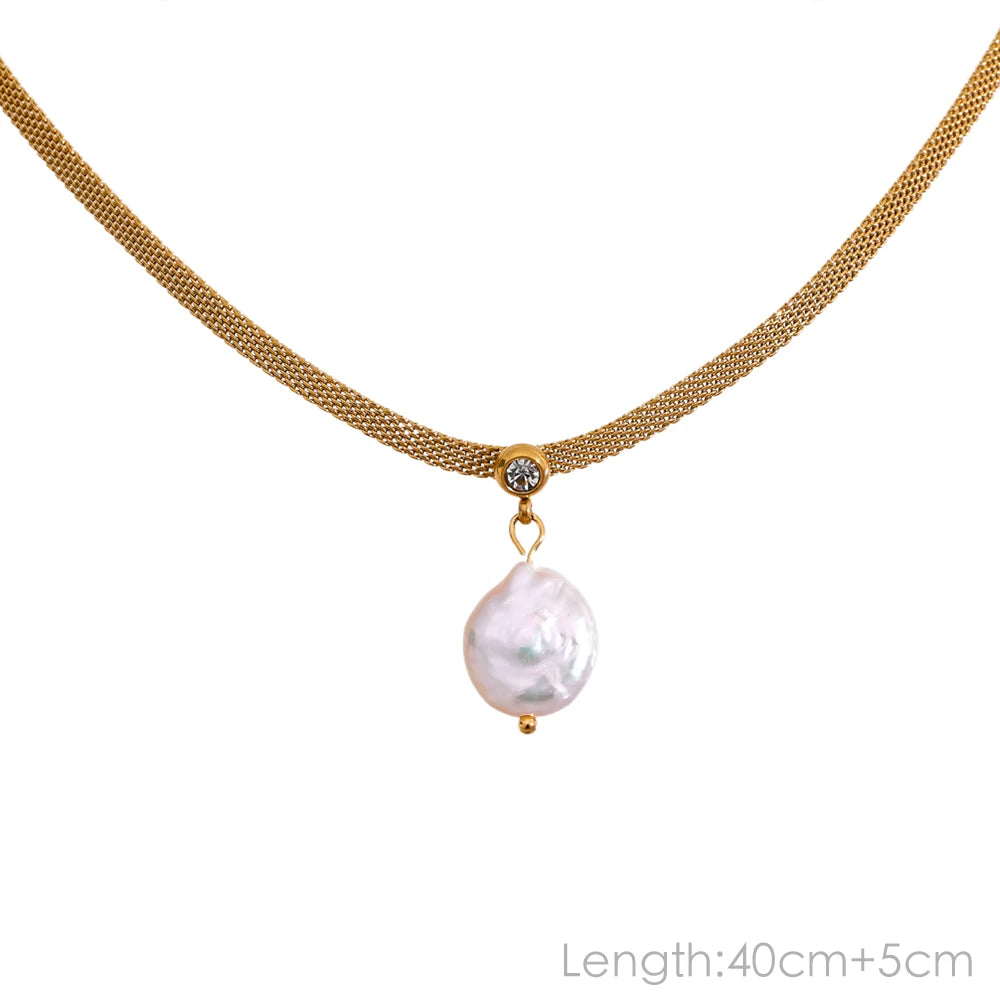 Tarnish Free Natural Pearl Beads Chic Exquisite Necklace Thin Chain Stainless Steel Minimalist Charm Collar Jewelry Women