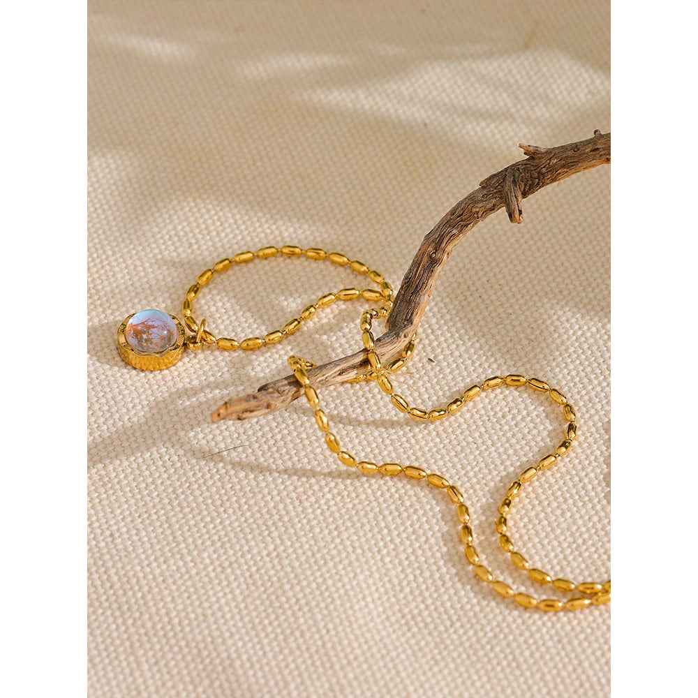 Stainless Steel Exquisite Moonlight Stone Drop Necklace for Women High Quality Chic Chain Charm Jewelry Gift Waterproof