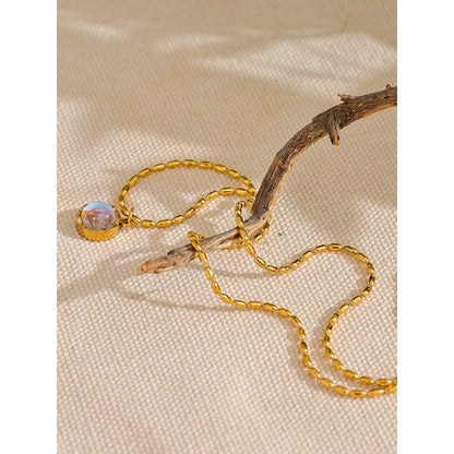 Stainless Steel Exquisite Moonlight Stone Drop Necklace for Women High Quality Chic Chain Charm Jewelry Gift Waterproof
