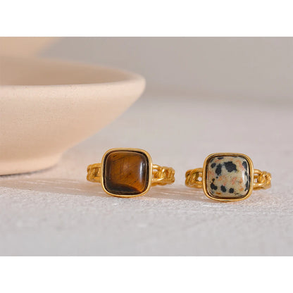 Stainless Steel Natural Stone Open Tiger Ring  for Women Vintage 18K Gold PVD Plated Finger Trendy Jewelry кольца