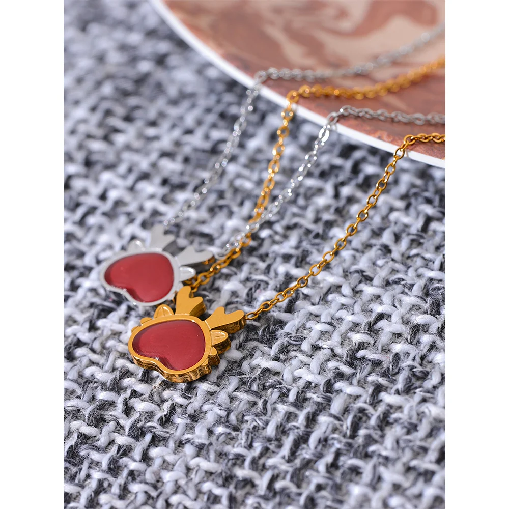 Popular Red Enamel Stainless Steel Dragon Head Pendant Lucky Necklace Exquisite Fashion Christmas Gift Jewelry