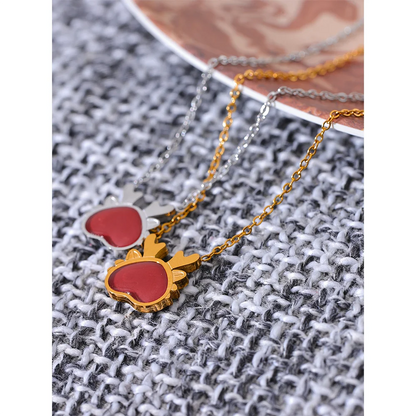 Popular Red Enamel Stainless Steel Dragon Head Pendant Lucky Necklace Exquisite Fashion Christmas Gift Jewelry