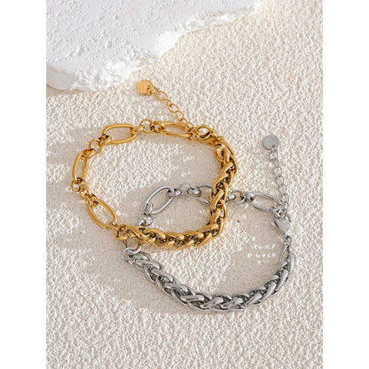 Fashion Stainless Steel Metal Chain Statement Bracelet Bangle 18K Gold Waterproof Plated Jewelry Bijoux Femme