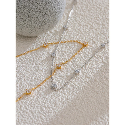 Stainless Steel Cubic Zirconia Necklace Anklet Bracelet Rust Proof Attractive Classic Bling Chic Thin Chain Jewelry