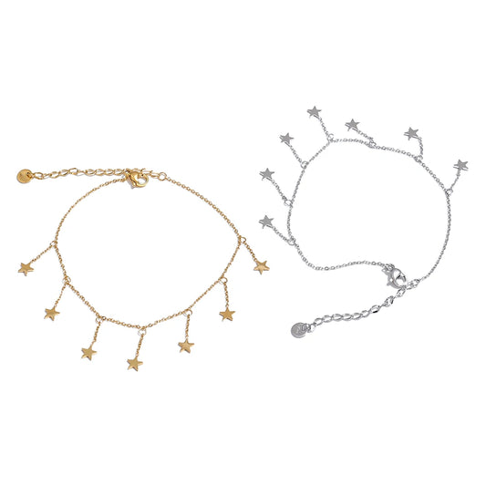 316L Stainless Steel Long Star Chain Anklet Summer Beach Foot Jewelry 18K PVD Plated Waterproof Accessories