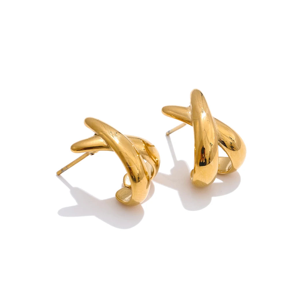 Minimalist Metal X-Shape Stud Earrings 18K PVD Plated Daily Stainless Steel Attractive Fashion Jewelry for Women