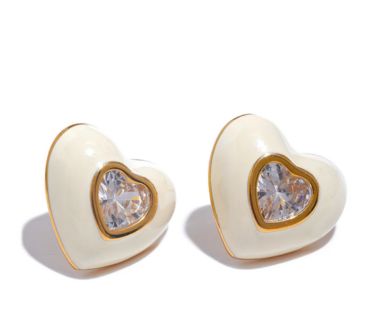 6Color Enamel Shiny Cubic Zirconia Stainless Steel Heart Colorful Stud Earrings Exquisite High Quality Y2K Fashion Jewelry
