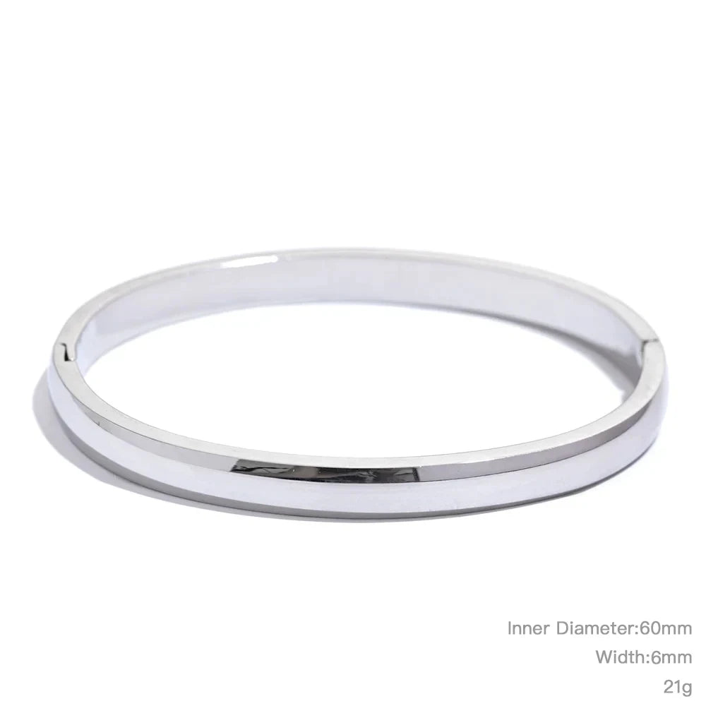 60mm Waterproof 316L Stainless Steel Round Smooth Bracelet Bangle Women Minimalist 18k Gold Color Texture Charm Jewelry