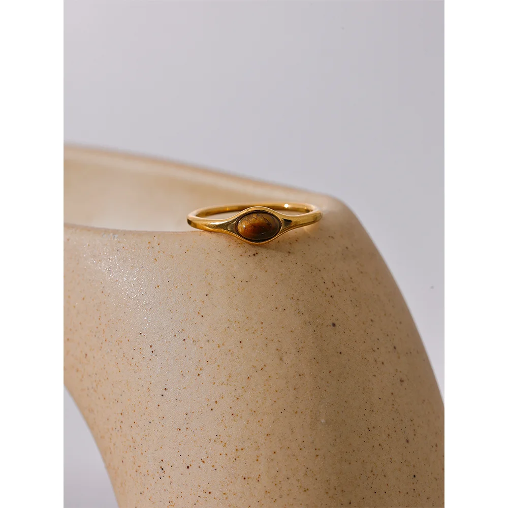 Chic Natural Stone Stainless Steel Fashion Ring Minimalist Gold Color Waterproof France Jewelry Women Accessories Gift