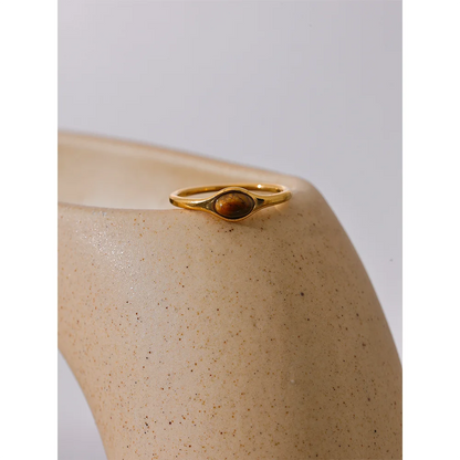 Chic Natural Stone Stainless Steel Fashion Ring Minimalist Gold Color Waterproof France Jewelry Women Accessories Gift