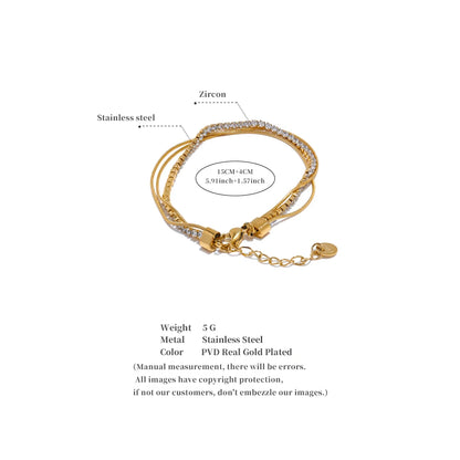 Stainless Steel Shiny Cubic Zirconia Layered Chain Stacking Bracelet Bangle Waterproof Women High Quality Fashion Jewelry