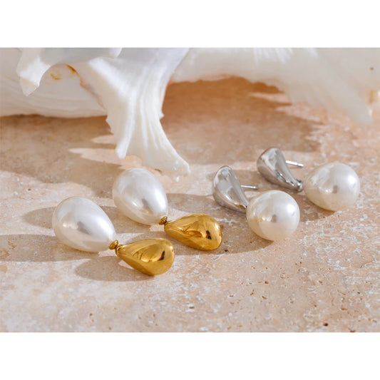 Popular Arrival Simulated Pearls Geometric Drop Elegant Earrings Stylish Stainless Steel Versatile Daily Jewelry Gift