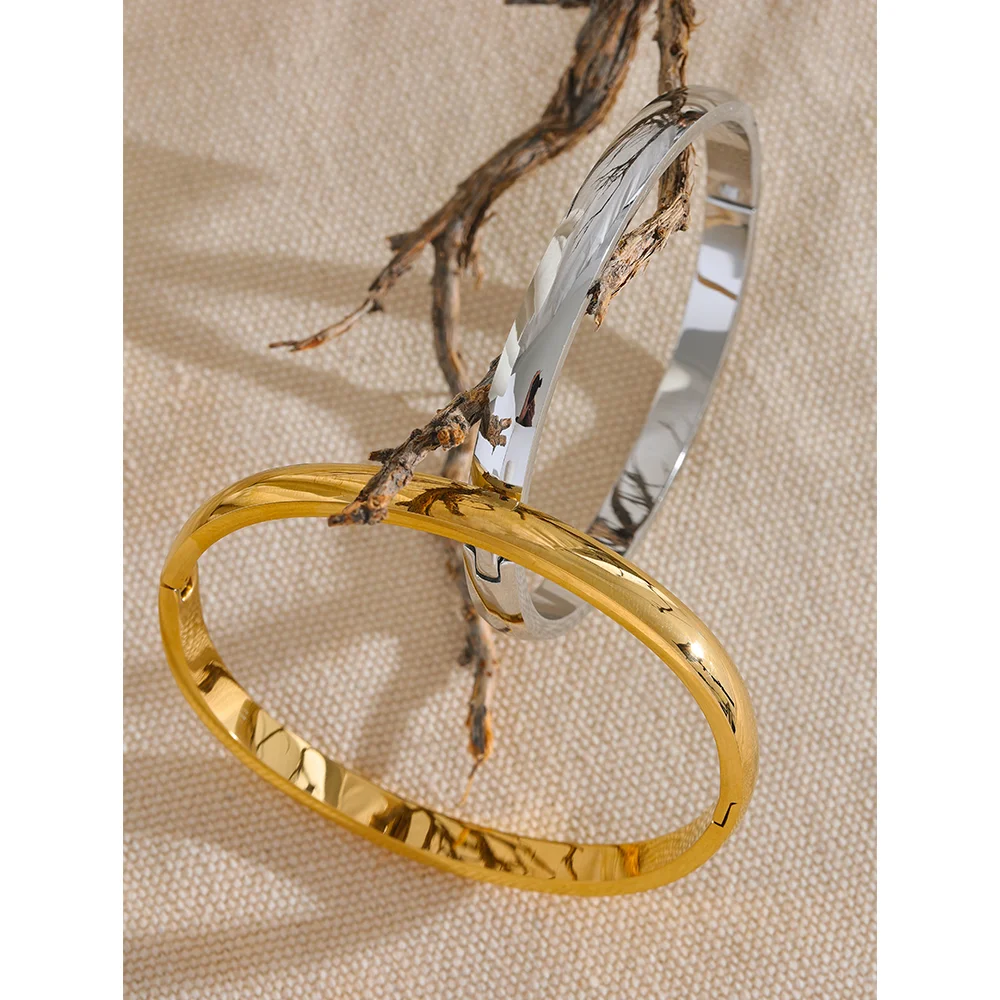 5*60mm High Quality Stainless Steel Round Smooth Bracelet Bangle Minimalist Metal Texture Rust Proof Daily Jewelry Women