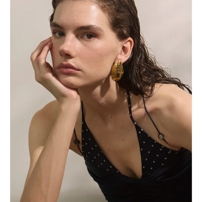 Stainless Steel Statement Gold Color PVD Plated Big Stud Earrings for Women Jewelry Waterproof Charm Fashion Accessories