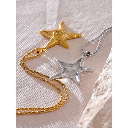 316L Stainless Steel Starfish Pendant Necklace Rust Proof Statement 18K Gold PVD Plated Individualistic Holiday Jewelry