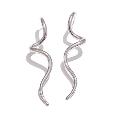 Minimalist Flowing Metal Geometric Long Stud Earrings Prevent Allergy Stainless Steel Statement Attractive Daily Jewelry