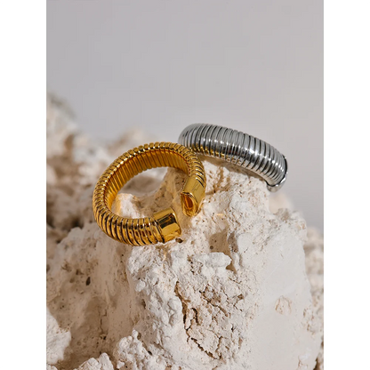 Fashion Stainless Steel Round Elastic Open Ring Minimalist 18K PVD Plated Metal Classic Texture Jewelry Anillo Bijoux
