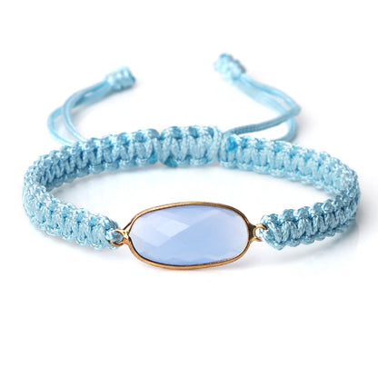 Bohemian Blue Rope String Bracelet Natural Stone Pendant Adjustable Bracelets