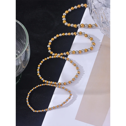 3/4/5/6 MM Stainless Steel Beads Daily Handmade Elastic Bracelet Bangle Waterproof Wrist Wholesale Gold Color Jewelry Men