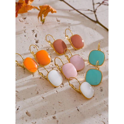Joyful Candy Multicolor Enamel Square Hoop Earrings 18K Golden Plated Stainless Steel Spring Summer Jewelry Waterproof