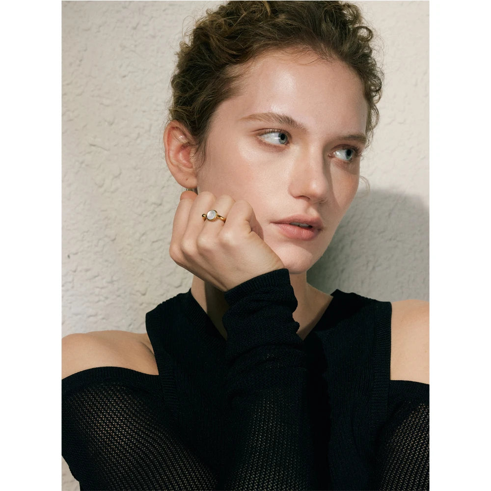 Fashion Stainless Steel Natural Shell Fritillary Geometric Ring 18K PVD Plated New Arrivals Jewelry Bagues Pour Femme Gift