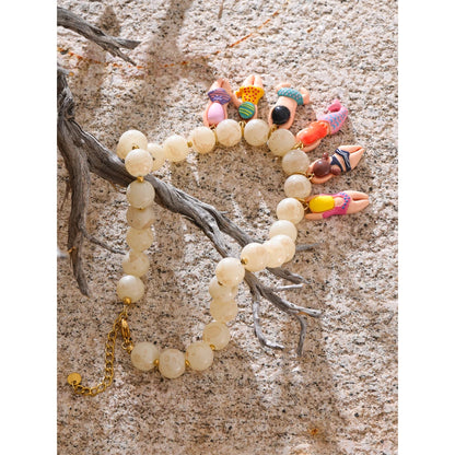 Stylish Unique Handmade Jewelry Glass Imitation Stone Beads Chain Resin Bikini Doll Drop Creative Necklace Accessories