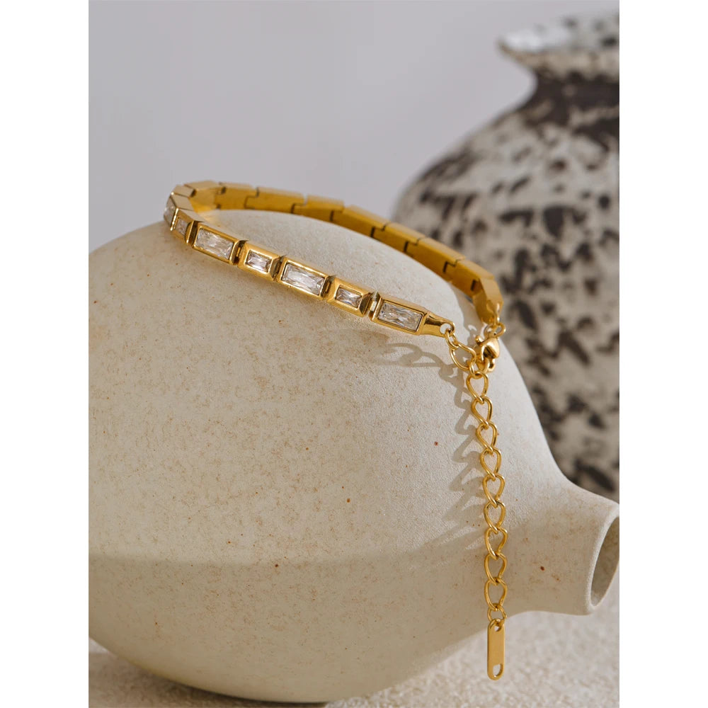 Waterproof High Quality Shiny Cubic Zirconia Chain Premium Bracelet Bangle Stainless Steel New Jewelry