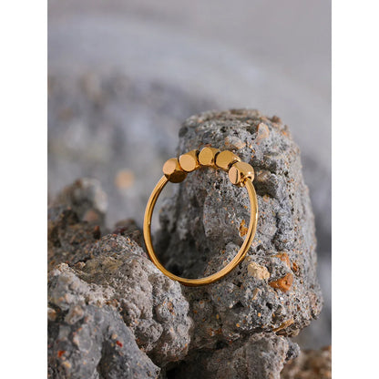 Stainless Steel Square Beads Ring Women Fashion Thin Metal Gold Silver Color Summer Rust Proof Finger Jewelry Anneaux
