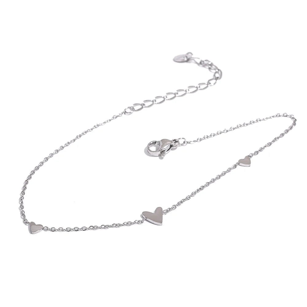 Rust Proof Stainless Steel Heart Chain Anklet Gold Silver Color 18K PVD Plated Summer Fashion Jewelry for Women