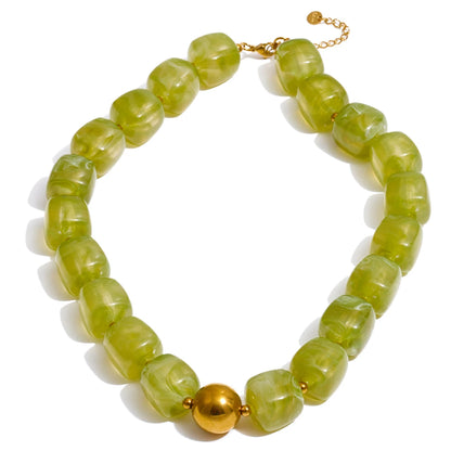 Acrylic Square Beads Chain Necklace Bracelet Bangle Stainless Steel Handmade Jewelry Waterproof Green Khaki Pink Amber